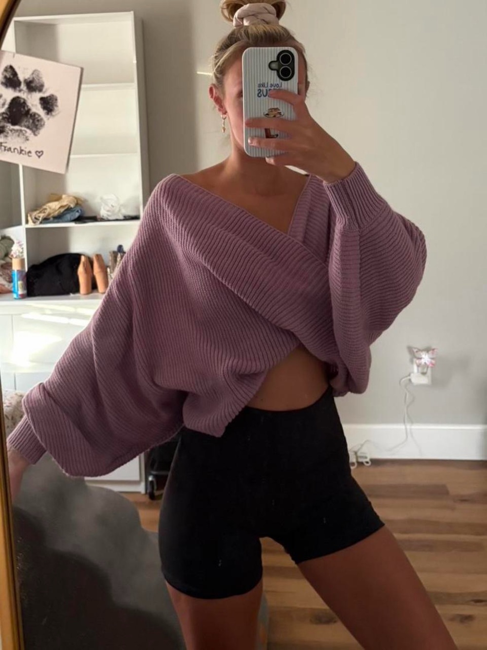 My Michelle Cropped Off-Shoulder Lilac Wrap Sweater - Picture 2 of 3